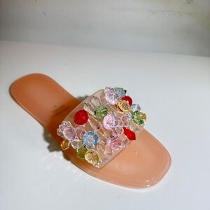 Women Open Round Toe Slip On Fashion crystals top Flats jelly Sandals Ds60